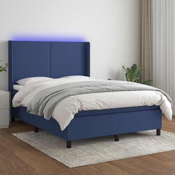 LED-valgustusega kontinentaalvoodi koos madratsiga, sinine, 140 × 190 cm, kangas — mudel 3138155