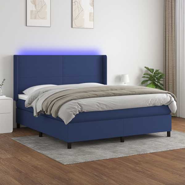 LED-valgustusega kontinentaalvoodi koos madratsiga, sinine, 180 × 200 cm, kangas — mudel 3138179
