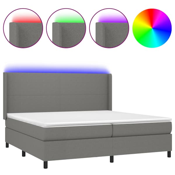LED-valgustusega kontinentaalvoodi koos 2 madratsiga, tumehall, 200 × 200 cm, kangas — mudel 3138182