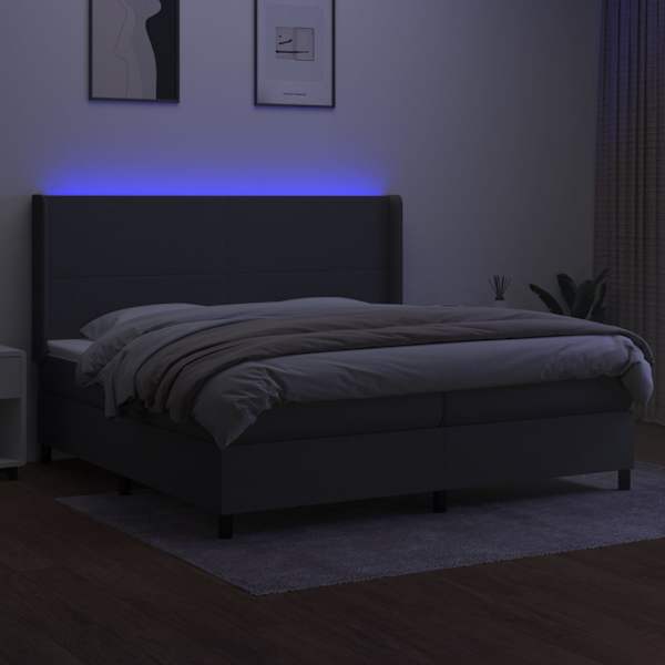 LED-valgustusega kontinentaalvoodi koos 2 madratsiga, tumehall, 200 × 200 cm, kangas — mudel 3138182