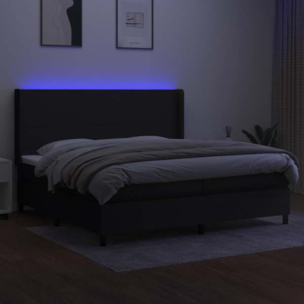 LED-valgustusega kontinentaalvoodi koos 2 madratsiga, must, 200 × 200 cm, kangas — mudel 3138183