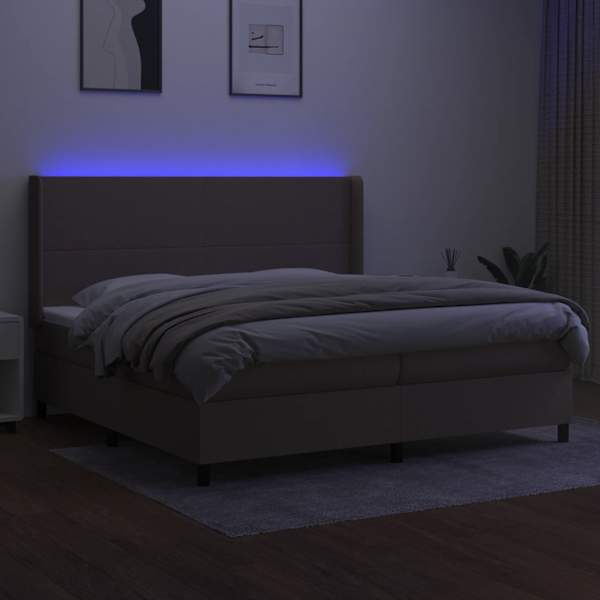 LED-valgustusega kontinentaalvoodi koos 2 madratsiga, pruunikashall, 200 × 200 cm, kangas — mudel 3138185
