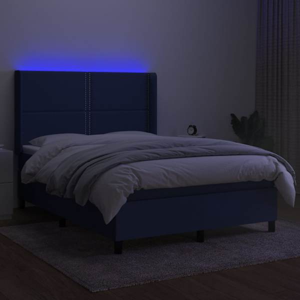 LED-valgustusega kontinentaalvoodi koos madratsiga, sinine, 140 × 190 cm, kangas — mudel 3138235