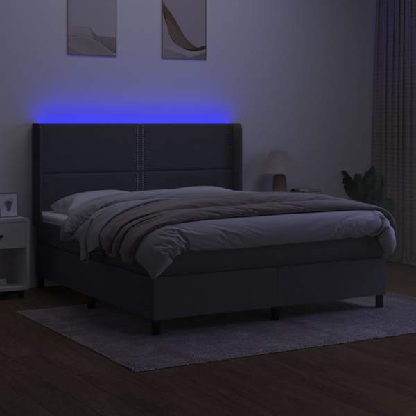 LED-valgustusega kontinentaalvoodi koos madratsiga, tumehall, 180 × 200 cm, kangas — mudel 3138254