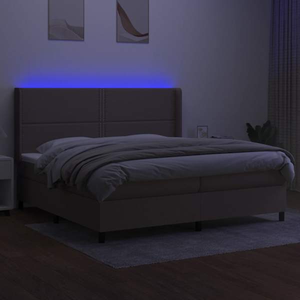 LED-valgustusega kontinentaalvoodi koos 2 madratsiga, pruunikashall, 200 × 200 cm, kangas — mudel 3138265