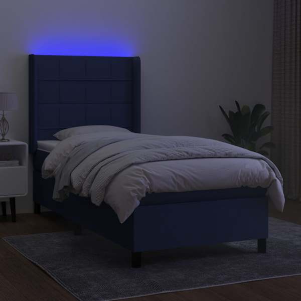 LED-valgustusega kontinentaalvoodi koos madratsiga, sinine, 100 × 200 cm, kangas — mudel 3138299