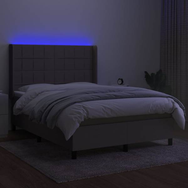 LED-valgustusega kontinentaalvoodi koos madratsiga, pruunikashall, 140 × 190 cm, kangas — mudel 3138313
