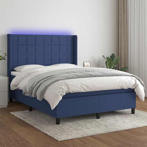 LED-valgustusega kontinentaalvoodi koos madratsiga, sinine, 140 × 190 cm, kangas — mudel 3138315