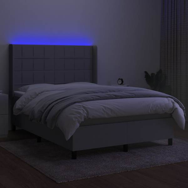 LED-valgustusega kontinentaalvoodi koos madratsiga, helehall, 140 × 200 cm, kangas — mudel 3138317