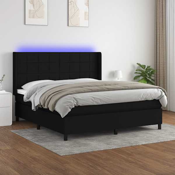LED-valgustusega kontinentaalvoodi koos madratsiga, must, 180 × 200 cm, kangas — mudel 3138335