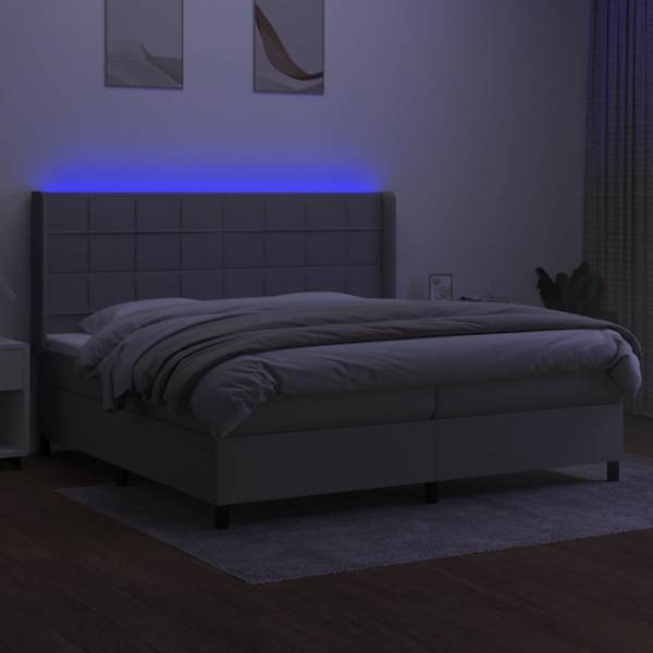 LED-valgustusega kontinentaalvoodi koos 2 madratsiga, helehall, 200 × 200 cm, kangas — mudel 3138341