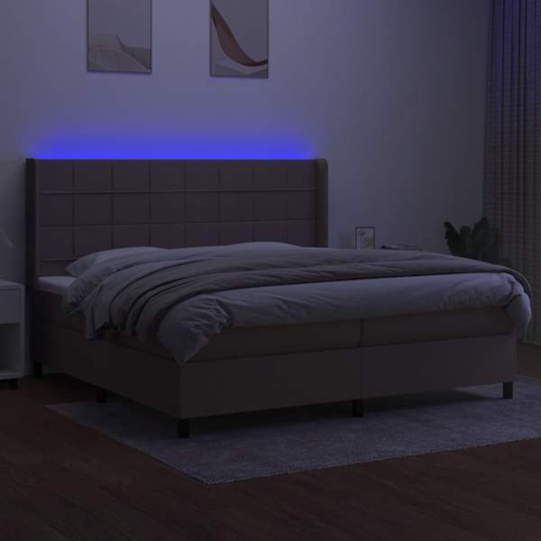 LED-valgustusega kontinentaalvoodi koos 2 madratsiga, pruunikashall, 200 × 200 cm, kangas — mudel 3138345