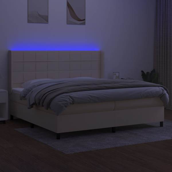 LED-valgustusega kontinentaalvoodi koos 2 madratsiga, kreemjasvalge, 200 × 200 cm, kangas — mudel 3138346