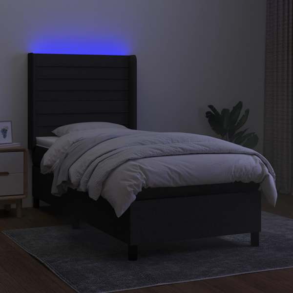 LED-valgustusega kontinentaalvoodi koos madratsiga, must, 80 × 200 cm, kangas