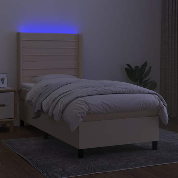 LED-valgustusega kontinentaalvoodi koos madratsiga, kreemjasvalge, 80 × 200 cm, kangas