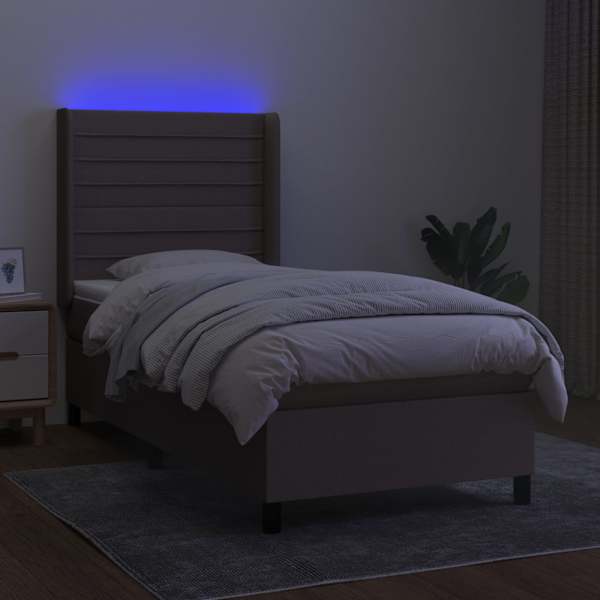 LED-valgustusega kontinentaalvoodi koos madratsiga, pruunikashall, 100 × 200 cm, kangas — mudel 3138377