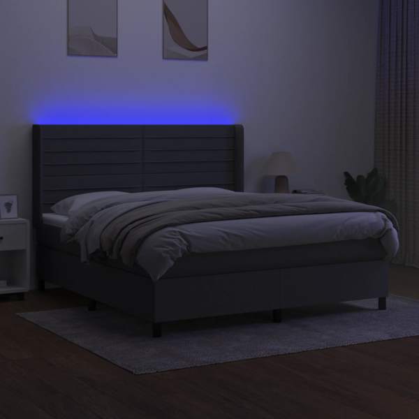 LED-valgustusega kontinentaalvoodi koos madratsiga, tumehall, 180 × 200 cm, kangas — mudel 3138414