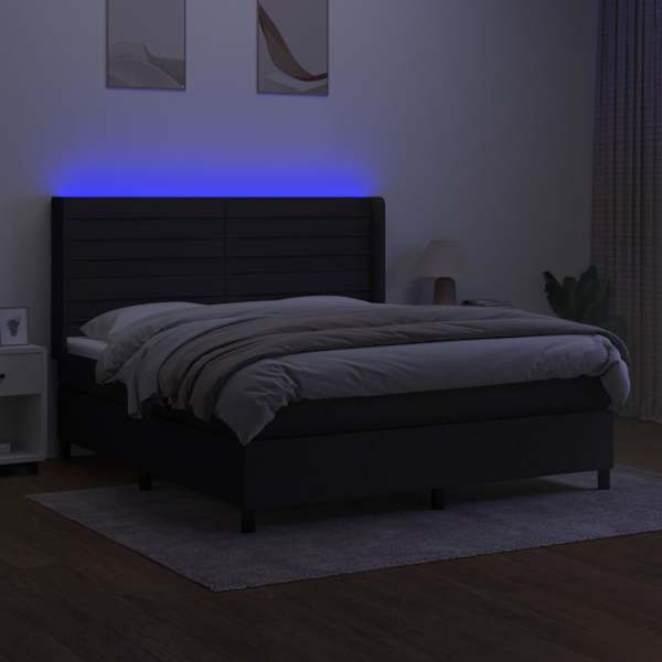 LED-valgustusega kontinentaalvoodi koos madratsiga, must, 180 × 200 cm, kangas — mudel 3138415