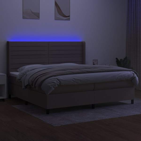 LED-valgustusega kontinentaalvoodi koos 2 madratsiga, pruunikashall, 200 × 200 cm, kangas — mudel 3138425