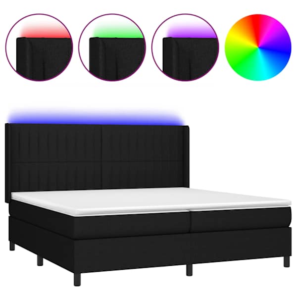LED-valgustusega kontinentaalvoodi koos 2 madratsiga, must, 200 × 200 cm, kangas — mudel 3138503