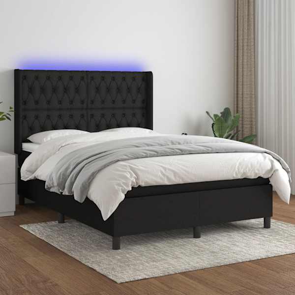 LED-valgustusega kontinentaalvoodi koos madratsiga, must, 140 × 190 cm, kangas — mudel 3138551