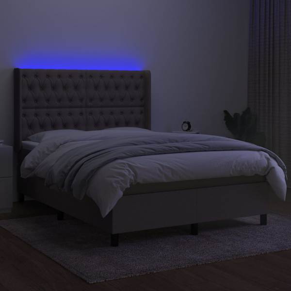 LED-valgustusega kontinentaalvoodi koos madratsiga, pruunikashall, 140 × 190 cm, kangas — mudel 3138553