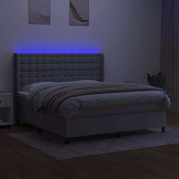 LED-valgustusega kontinentaalvoodi koos madratsiga, helehall, 160 × 200 cm, kangas — mudel 3138645