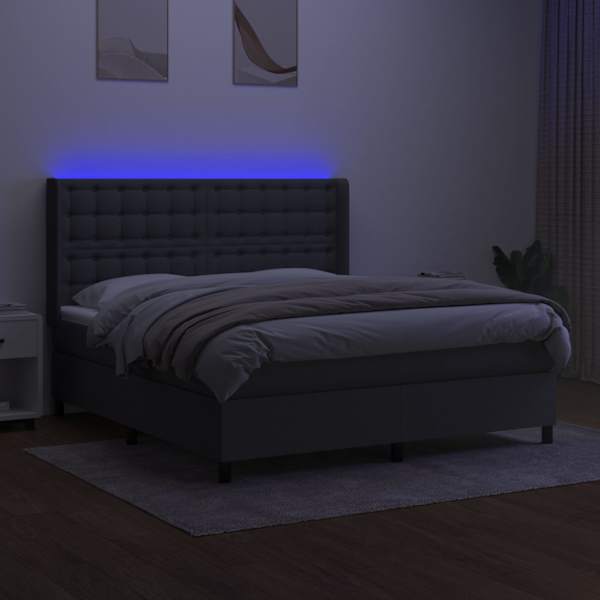 LED-valgustusega kontinentaalvoodi koos madratsiga, tumehall, 160 × 200 cm, kangas — mudel 3138646