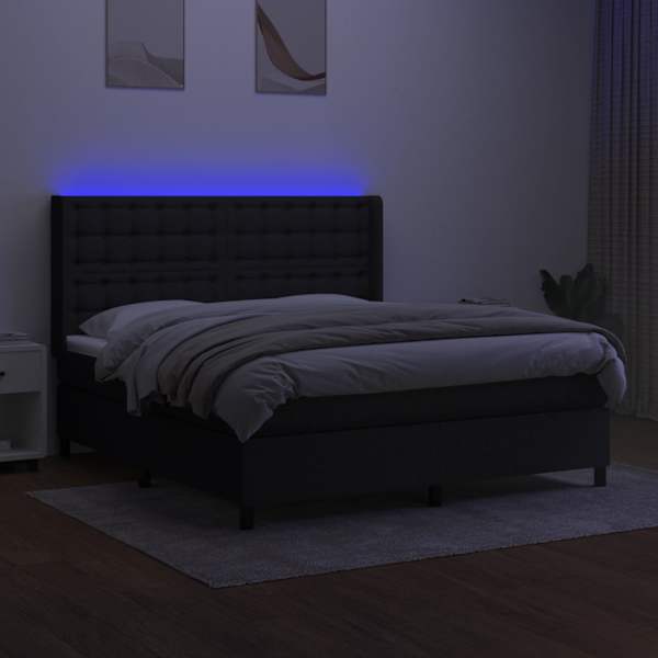 LED-valgustusega kontinentaalvoodi koos madratsiga, must, 160 × 200 cm, kangas — mudel 3138647