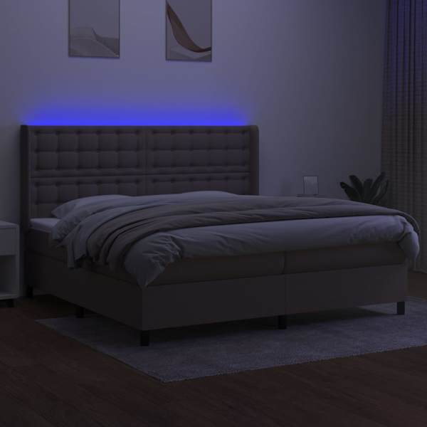 LED-valgustusega kontinentaalvoodi koos 2 madratsiga, pruunikashall, 200 × 200 cm, kangas — mudel 3138665