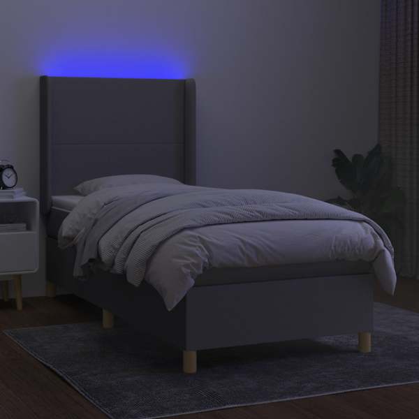LED-valgustusega kontinentaalvoodi koos madratsiga, helehall, 80 × 200 cm, kangas