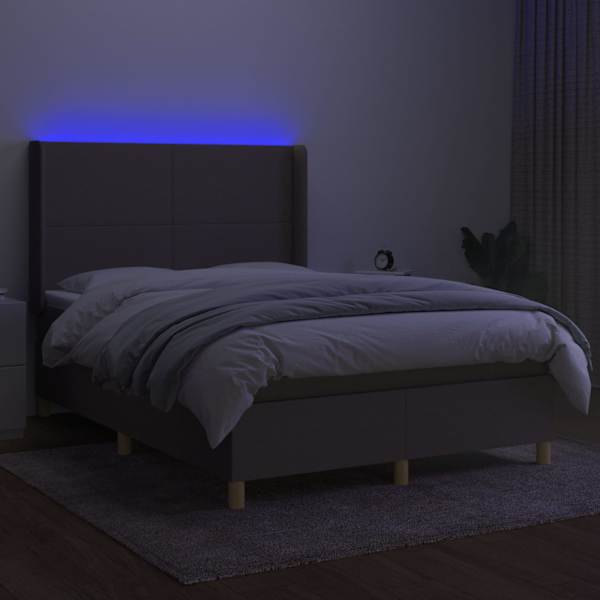 LED-valgustusega kontinentaalvoodi koos madratsiga, pruunikashall, 140 × 190 cm, kangas — mudel 3138713