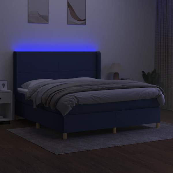 LED-valgustusega kontinentaalvoodi koos madratsiga, sinine, 160 × 200 cm, kangas — mudel 3138731