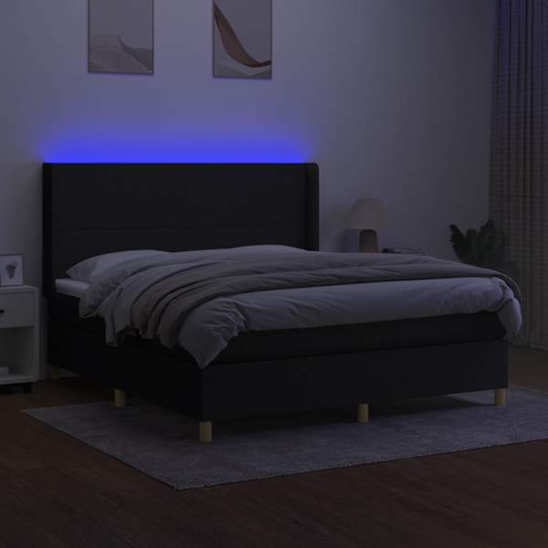 LED-valgustusega kontinentaalvoodi koos madratsiga, must, 180 × 200 cm, kangas — mudel 3138735