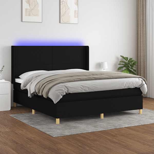 LED-valgustusega kontinentaalvoodi koos madratsiga, must, 180 × 200 cm, kangas — mudel 3138735