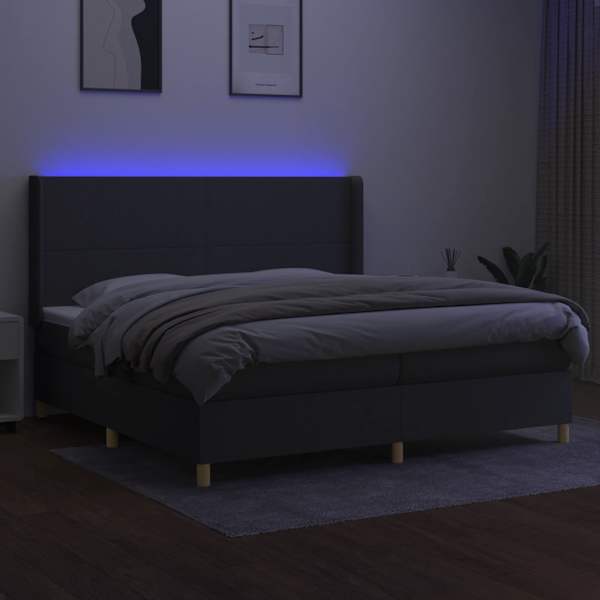 LED-valgustusega kontinentaalvoodi koos 2 madratsiga, tumehall, 200 × 200 cm, kangas — mudel 3138742