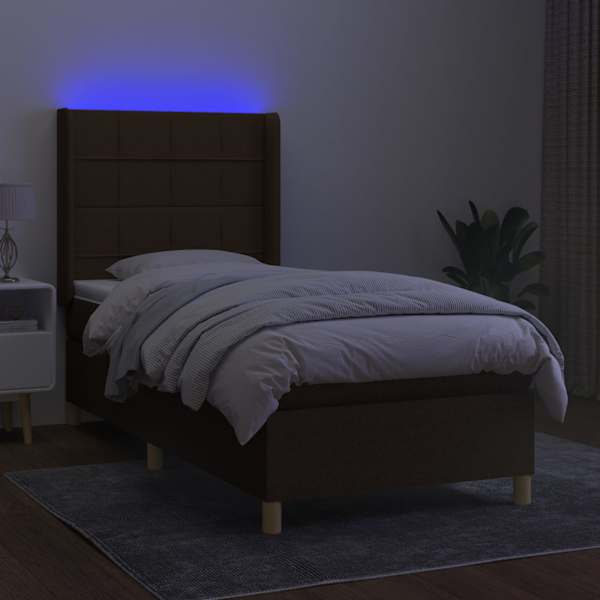 LED-valgustusega kontinentaalvoodi koos madratsiga, tumepruun, 80 × 200 cm, kangas