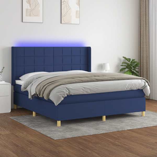 LED-valgustusega kontinentaalvoodi koos madratsiga, sinine, 180 × 200 cm, kangas — mudel 3138899