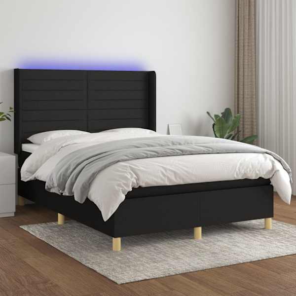 LED-valgustusega kontinentaalvoodi koos madratsiga, must, 140 × 190 cm, kangas — mudel 3138951