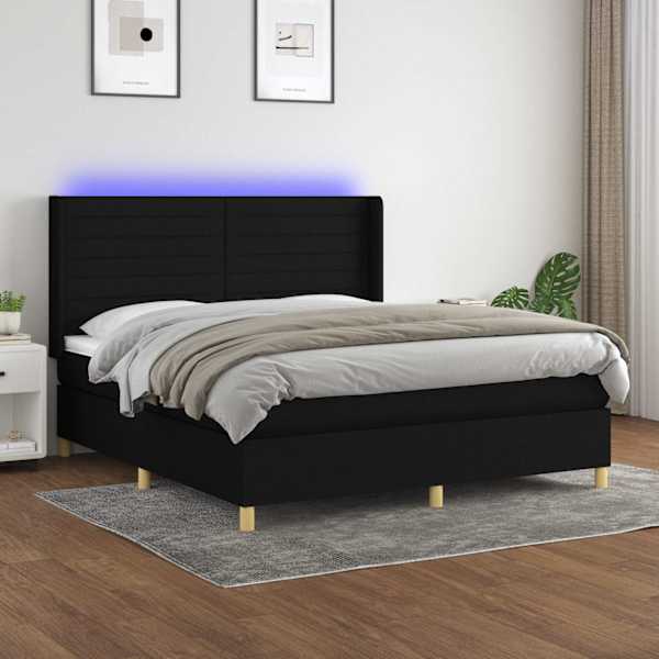 LED-valgustusega kontinentaalvoodi koos madratsiga, must, 180 × 200 cm, kangas — mudel 3138975