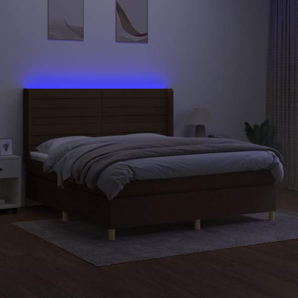 LED-valgustusega kontinentaalvoodi koos madratsiga, tumepruun, 180 × 200 cm, kangas — mudel 3138976