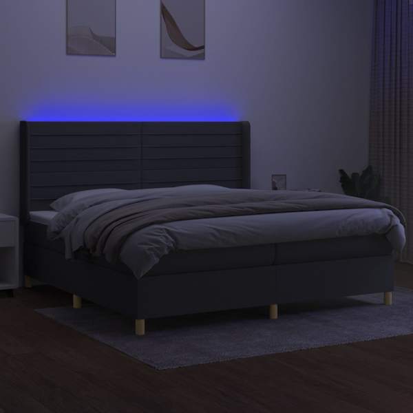 LED-valgustusega kontinentaalvoodi koos 2 madratsiga, tumehall, 200 × 200 cm, kangas — mudel 3138982