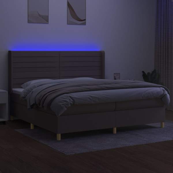 LED-valgustusega kontinentaalvoodi koos 2 madratsiga, pruunikashall, 200 × 200 cm, kangas — mudel 3138985