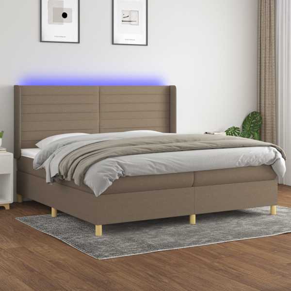 LED-valgustusega kontinentaalvoodi koos 2 madratsiga, pruunikashall, 200 × 200 cm, kangas — mudel 3138985