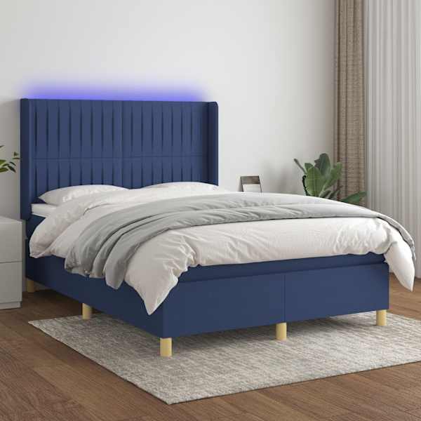 LED-valgustusega kontinentaalvoodi koos madratsiga, sinine, 140 × 190 cm, kangas — mudel 3139035