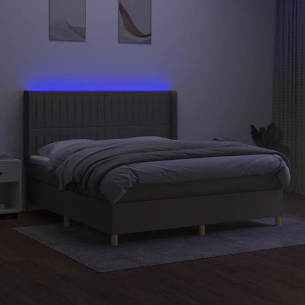 LED-valgustusega kontinentaalvoodi koos madratsiga, pruunikashall, 160 × 200 cm, kangas — mudel 3139049