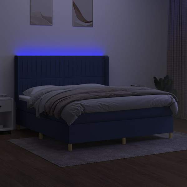 LED-valgustusega kontinentaalvoodi koos madratsiga, sinine, 160 × 200 cm, kangas — mudel 3139051