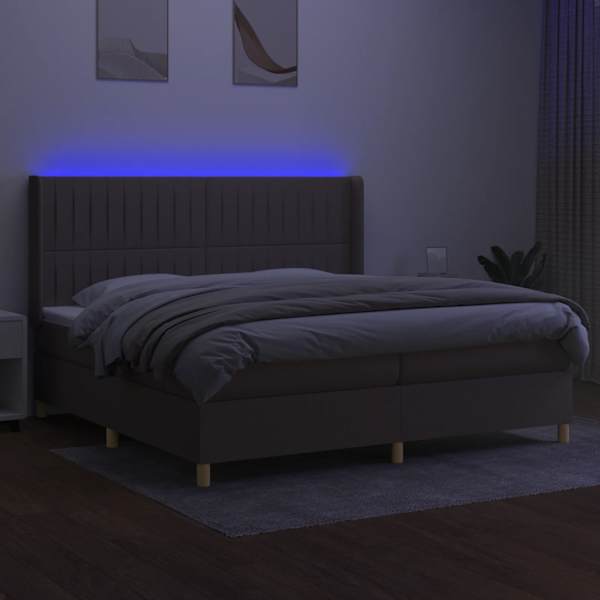 LED-valgustusega kontinentaalvoodi koos 2 madratsiga, pruunikashall, 200 × 200 cm, kangas — mudel 3139065