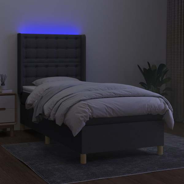LED-valgustusega kontinentaalvoodi koos madratsiga, helehall, 100 × 200 cm, kangas — mudel 3139173