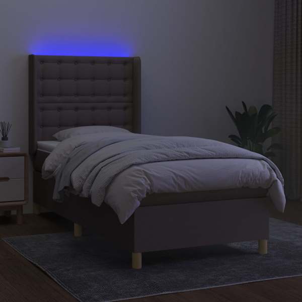 LED-valgustusega kontinentaalvoodi koos madratsiga, pruunikashall, 100 × 200 cm, kangas — mudel 3139177